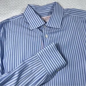 Thomas Pink Blue Striped Long Sleeve Dress Shirt Size Large 16.5
